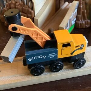 Butch Thomas & Friends Train‎ Wooden Railway 2001Vtg Sodor Tow Recovery & I-Beam